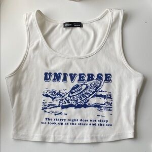 SHEIN White Universe Print Tank Top